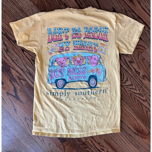 Simply Southern Collection Don't Go Bacon My Heart Size Small Yellow Tee - Picture 3 of 4